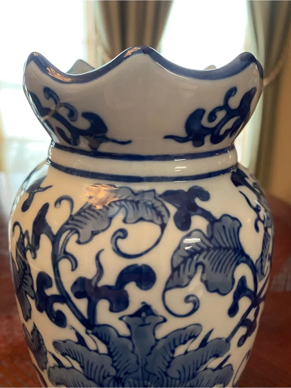 Seymour Mann Fine Porcelain Blue and White Floral Vase 9 inches tall